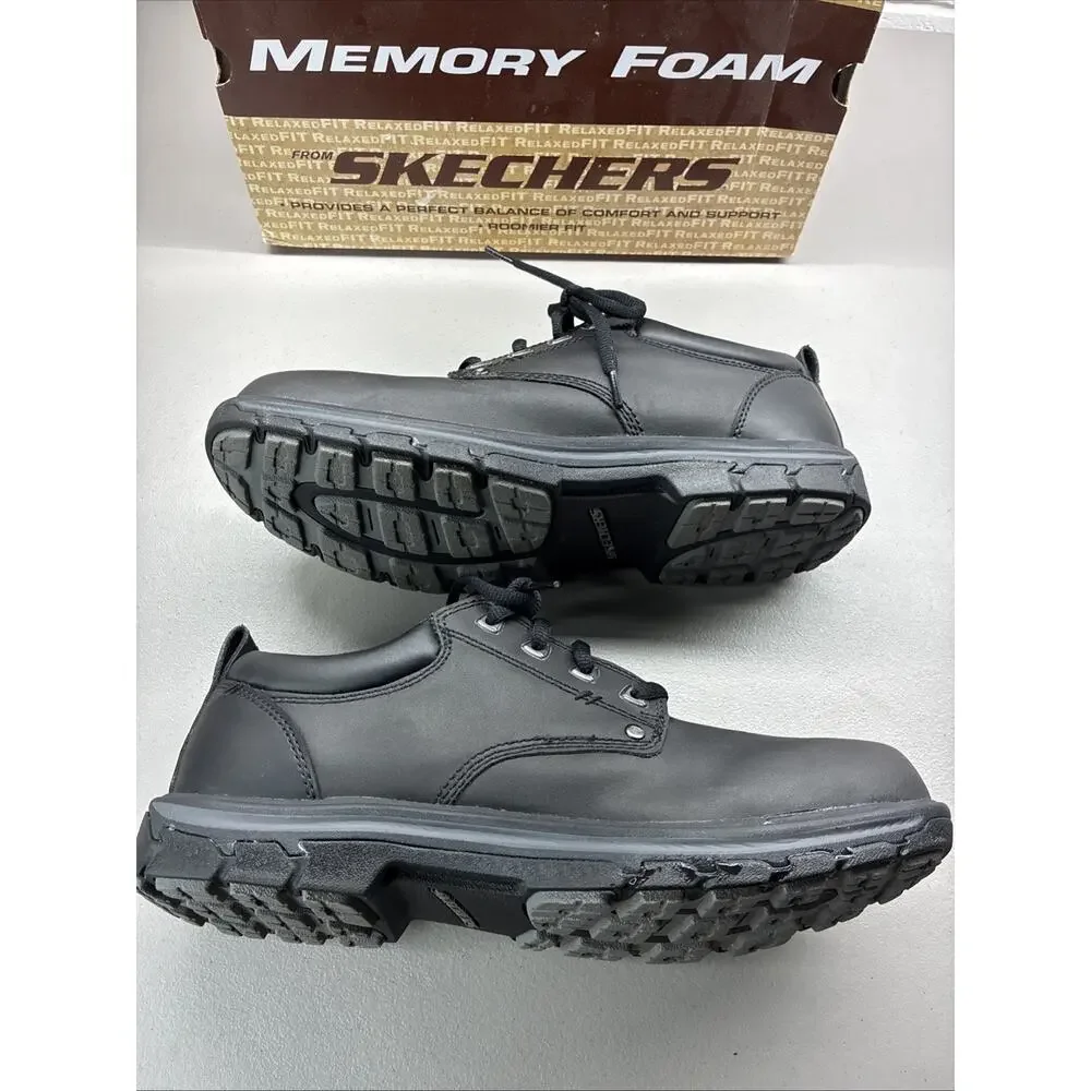 Skechers Relaxed Fit Memory Foam Black Leather Work Shoes Mens 12 SN 64260 - Picture 2 of 10